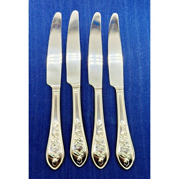 Pfaltzgraff Winterberry Holly Dinner Knife Stainless No Color Flatware Lot of 4 - Picture 1 of 5